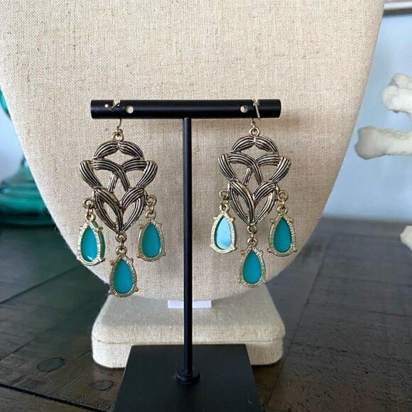 Francesca Earrings - Antique Finish Aqua Chandalier Chandeliers - Picture 3 of 3